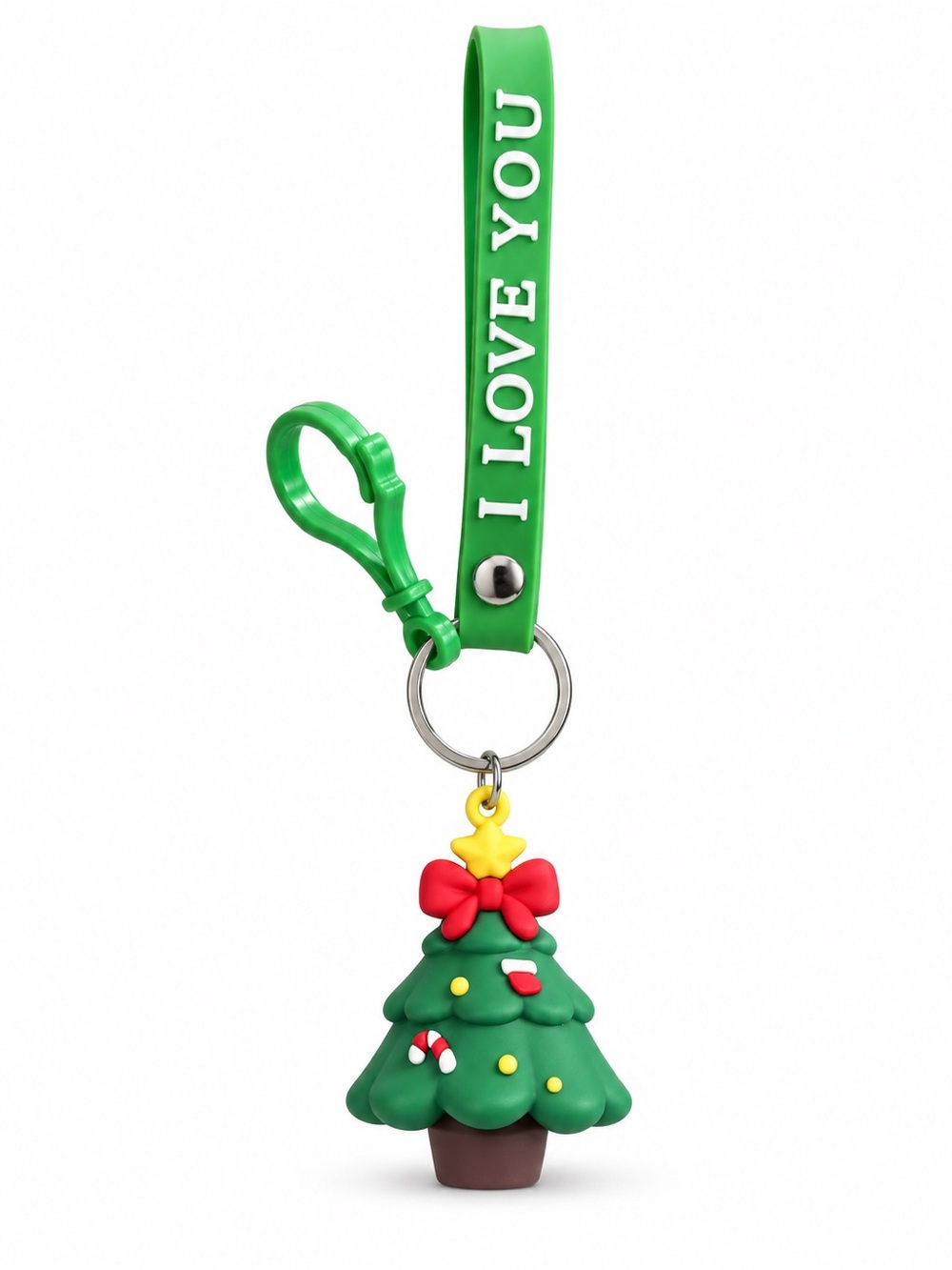 Decorated Christmas Wreath Rubber Red Bow Coquette 6" Keychain Key Bag Charm